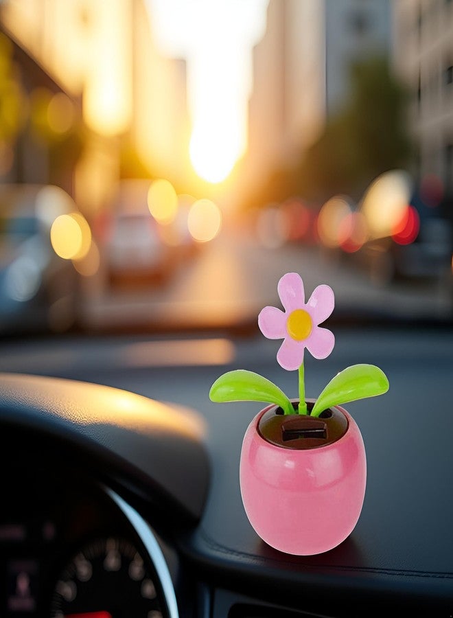 Tnyvm Pink Solar Powered Dancing Swinging Flower Car Ornament Home Office Decor Gift (Approx 4.72" x 2.76") - Image 2
